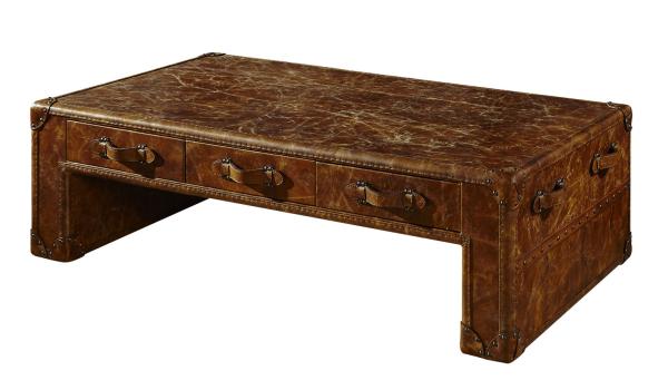 Office Vintage Style Side Coffee Table Full Genuine Leather 1.5M Length 0.595CBM