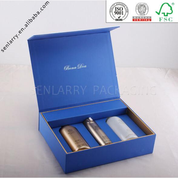 Promotional rigid cosmetic paper box with magnetic closure and tray certificated