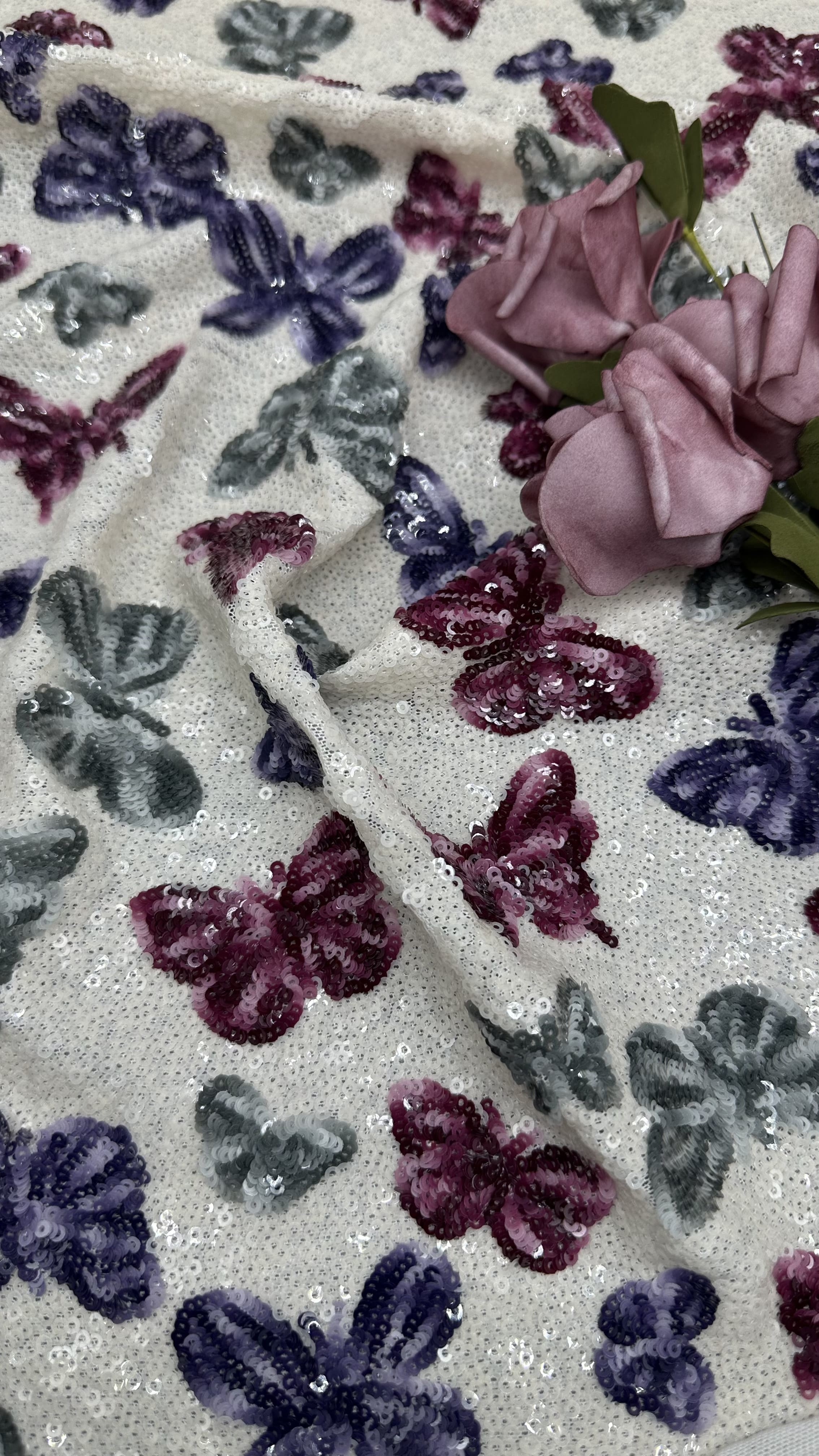 Butterfly Sequin Embroidered Fabric Mesh Lace New Collections for Garments Gowns Fashion Design