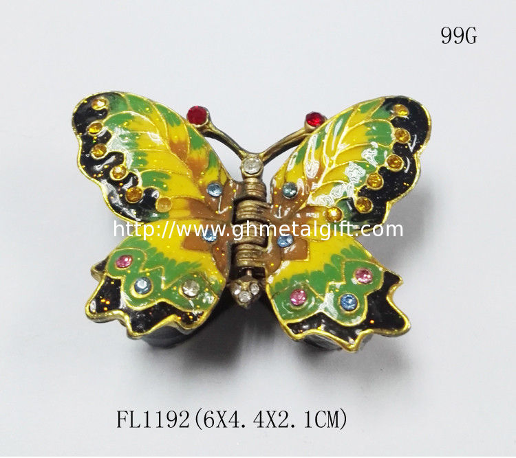 Butterfly Design Colored gold Metal Jewelry Box
