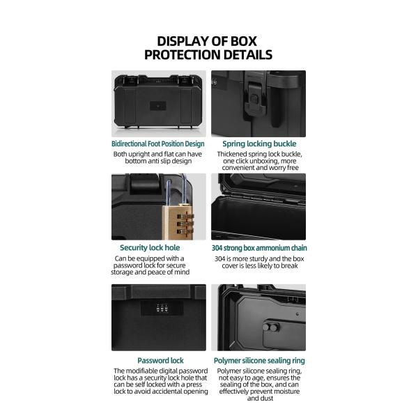 Heavy Duty Tool Box with 304 Stainless Steel Chain Two-Stage Locking System and Ergonomic Structure