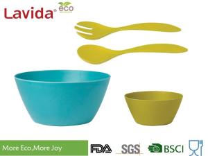 China Biodegradable Bamboo Salad Bowl Set Melamine Serving BPA / Heavy Metals Free factory