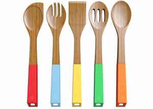 China Organic Antimicrobial Wooden Kitchen Cooking Tools Spoons Spatulas Natural Bamboo Color factory