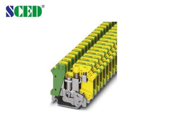 China 16mm2  Din Rail Terminal Blocks Width 10.2mm AWG 24 - 6 Ground Terminal Blocks Green and Yellow factory