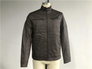China Warmth Mens PU Jacket Chocolate Color , Pleather Biker Jacket TW71195 factory