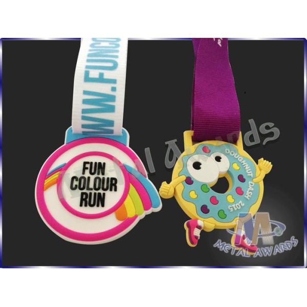 Multi Colored Running Sports Custom Plastic Medals With Printed Blue Color Ribbon