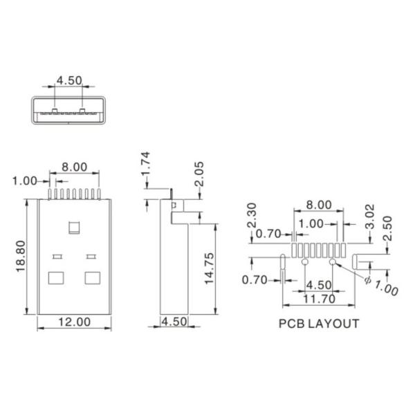 9 Pin USB Female Socket Male To Male Mechanical life 5000 cycles