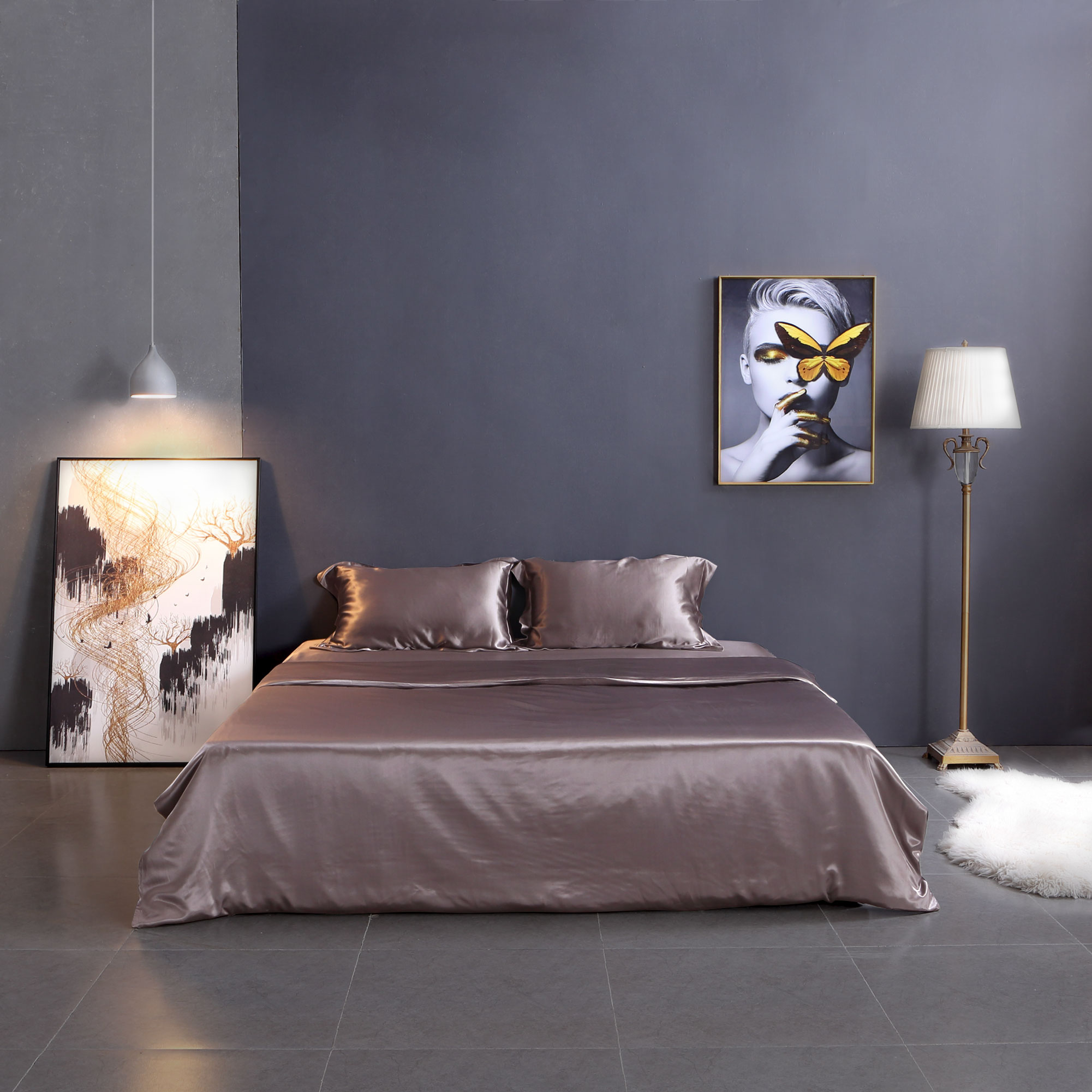 Reactive Printing Luxury Silk Satin Bedding Set Pure Mulberry 19 Momme Silk 4pcs for Home