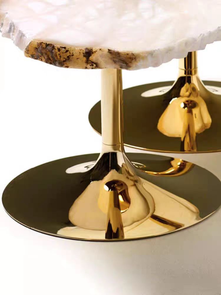 SUS 304 Irregular Shaped Snowstone Coffee Table Set High End Metal Mirror Base