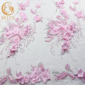 China 53 Inch Floral Embroidered Lace 20% Polyester Handmade Pink Flower Lace factory