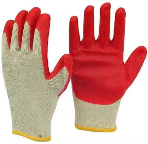 China Economical Red Latex Glove Cotton Knit Protective Gear Industrial Gardening Construction Safety Working Gloves Guantes factory