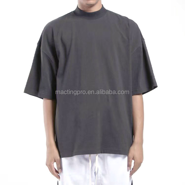 Custom Printing 100% Cotton Rib Mock Neck Blank T-shirt for Men Weaving Method Knitted