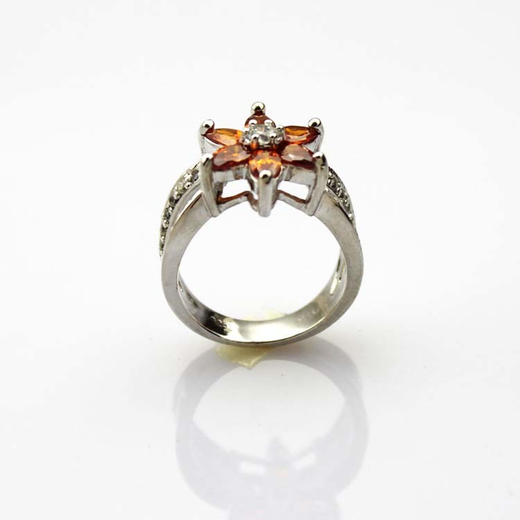 Designer Jewelry Sterling Silver with Yellow Cubic Zircon Flower Gemstone Ring （R0012）