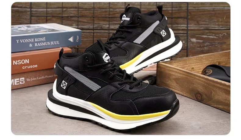 Steel Toe Mid-cut Pigskin And Flying Knit Safety Boots For OEM Security Work