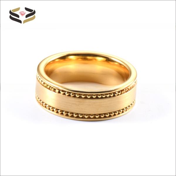 Men'S Wedding Gold Plated Tungsten Carbide Ring 8mm With Gold Bead Chain Inlay