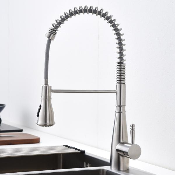 Commercial Spring Spout Single Lever Kitchen Faucet 18/10 Stainless Steel PEX