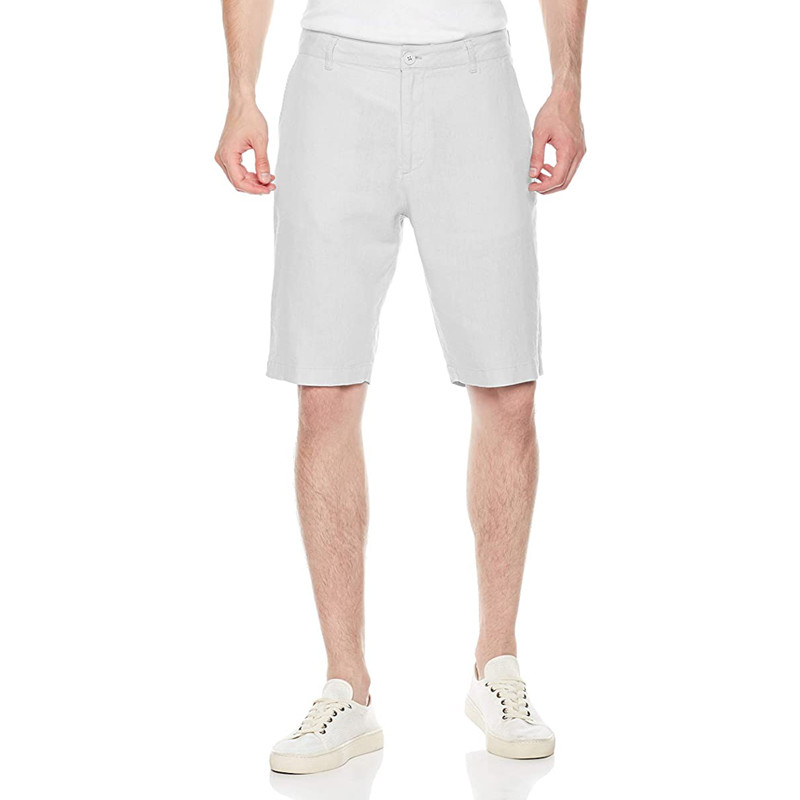 Easy Care Breathable 48% Linen Black Viscose Shorts Men'S Flat Front Shorts