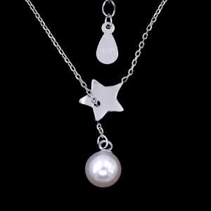 China Adjustable Length Silver Pearl Necklace Pure 925 Silver With Star Shape Blank Design factory