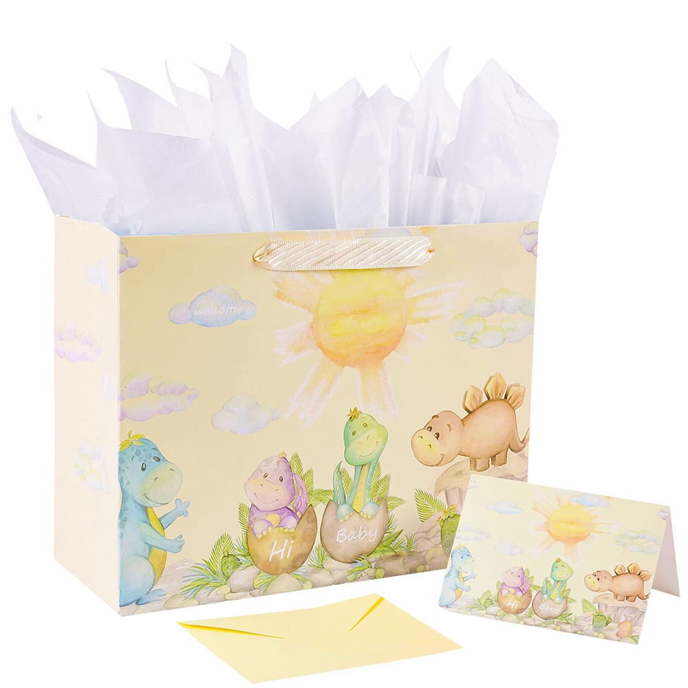 Foldable Neonate Baby Cartoon Gift Shopping Paper Bags with Your Own Logo on Ivory Board