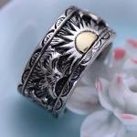 Mens 925 Sterling Silver Band Ring Antique Engraving Silver Ring (054020)