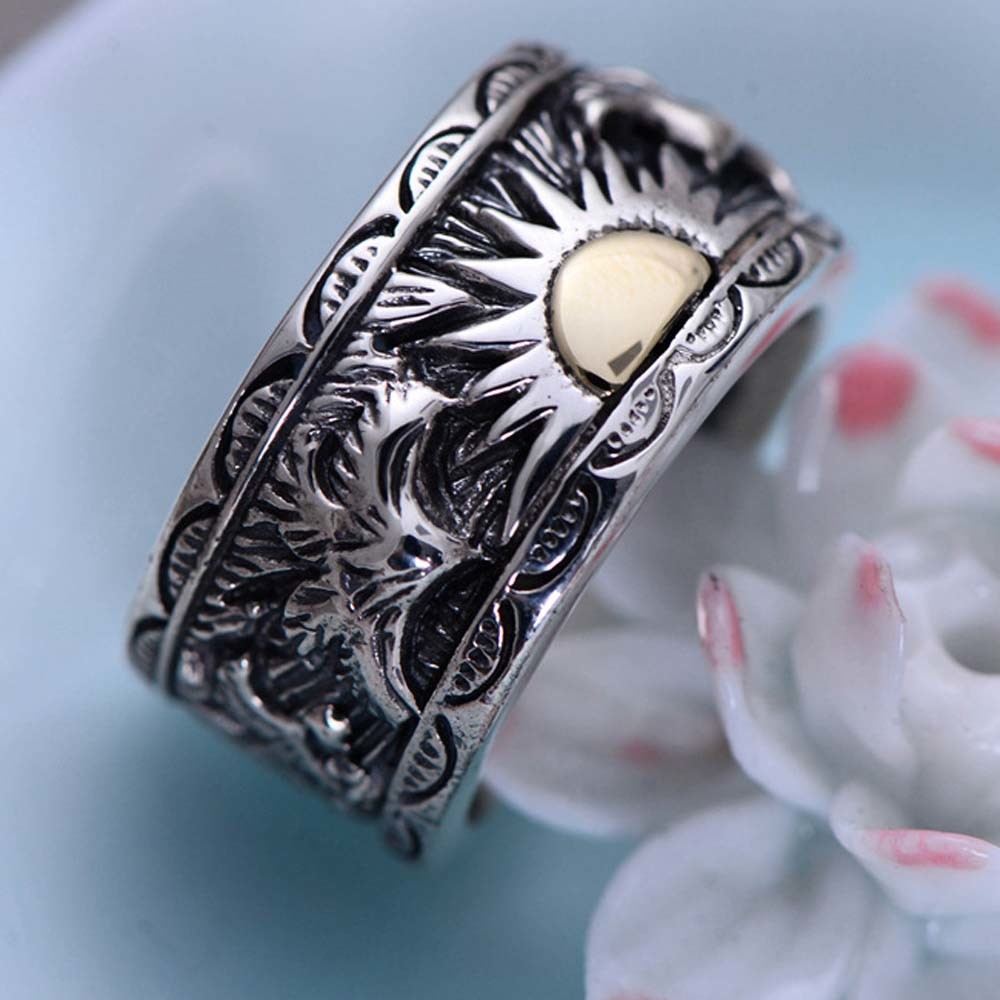 Mens 925 Sterling Silver Band Ring Antique Engraving Silver Ring (054020)