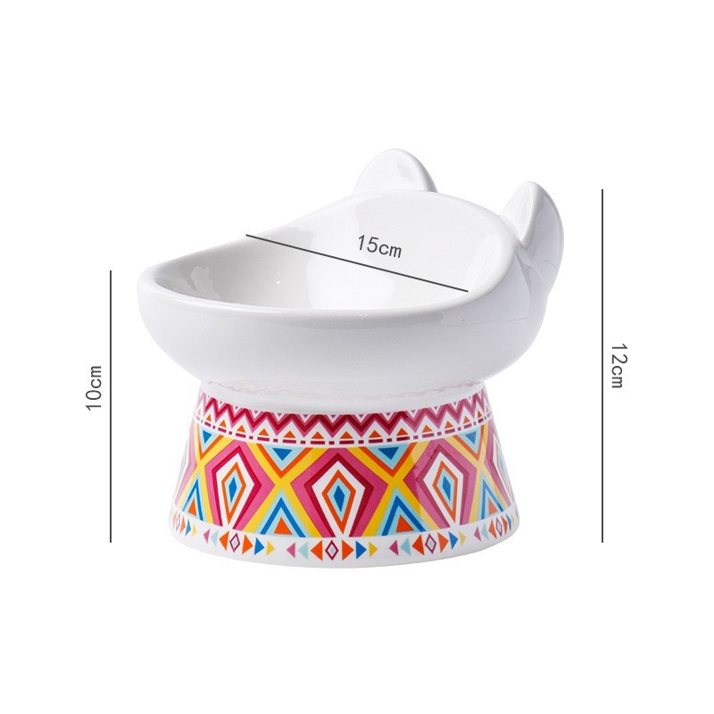 Cat Bowl Ceramic Protection Cervical Vertebra Anti-Overturning High Foot Oblique Mouth Pet Dog Cat Bowl