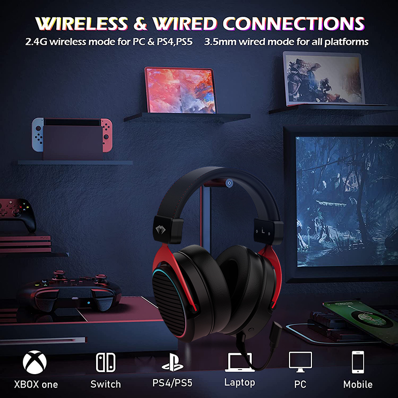 Volume Control 2.4G Wireless Gaming Headphones DJ Earphones 15 Hz-20KHz For PC