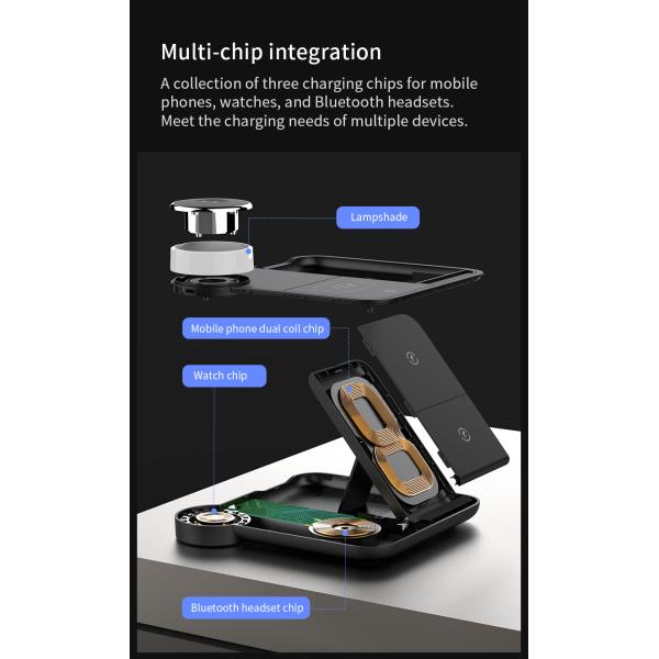 4 In 1 Foldable Wireless Charger: Qi Standard, Phone/Watch/Headset Charging, Colorful Lights