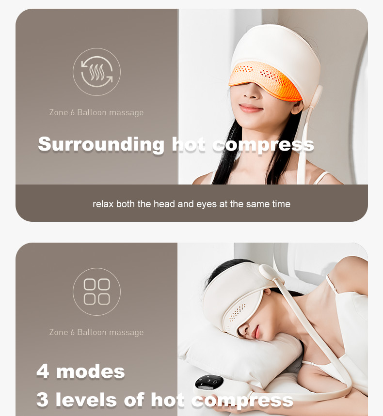 Rechargeable Air Compression Head Massager Eye Care Hot Compress