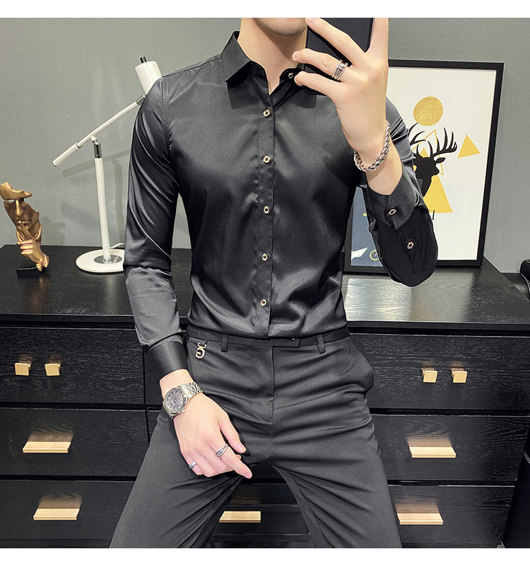 Long-Sleeved Custom Formal Shirt For Men Printed Polyester Cotton Slim Fit Casual Shirt