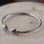 Sterling Silver Lotus Flower Wire Cable Cuff Bracelet Women Bangle(SZ0199)