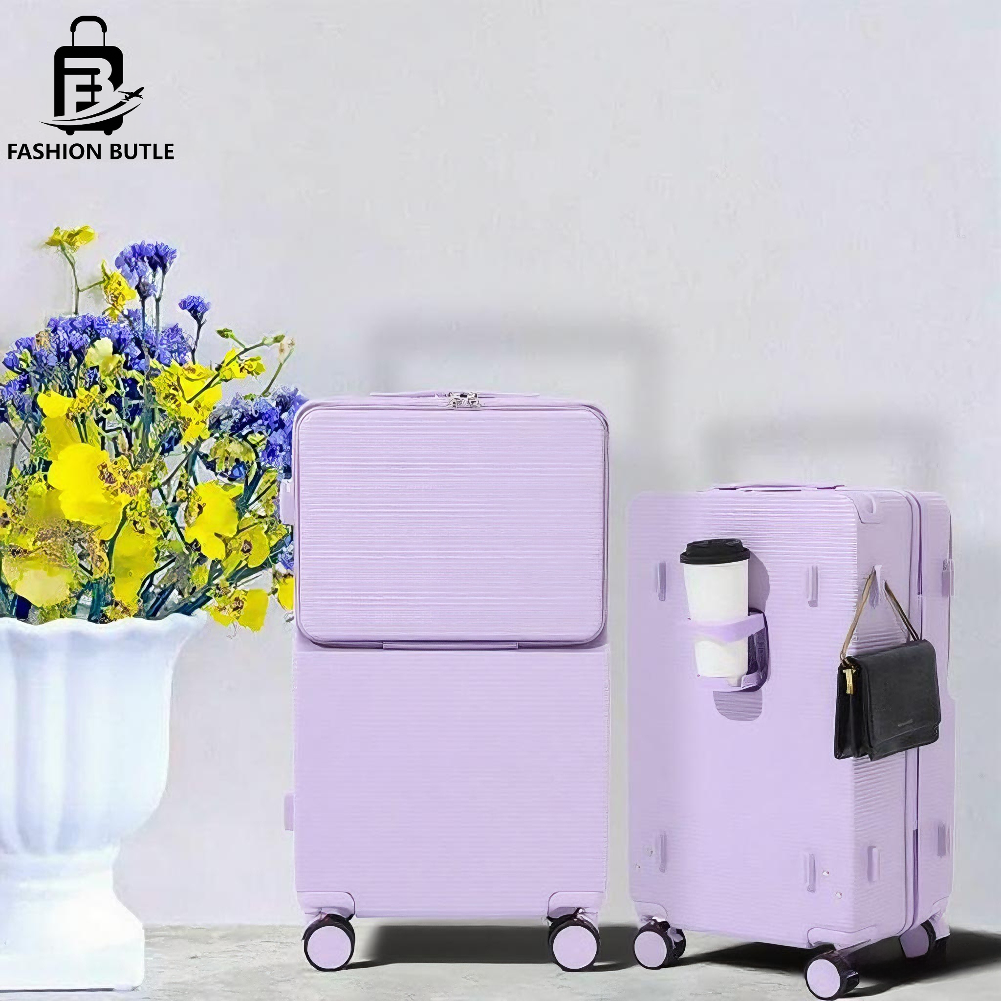 2025 New Wide-Handle Front-Opening Suitcase, 20/24in Durable ABS+PC Luggage with