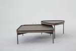 Metal Legs Modern Living Room Wood Leather Coffee Table Set