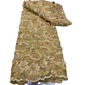 China African Lace Fabric Beads Bead Lace Fabric Mesh Sequins Lace Fabric factory