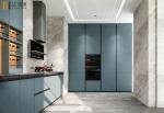 Blue Finish Modern Stainless Steel Kitchen Cabinets With Open Display Shelves