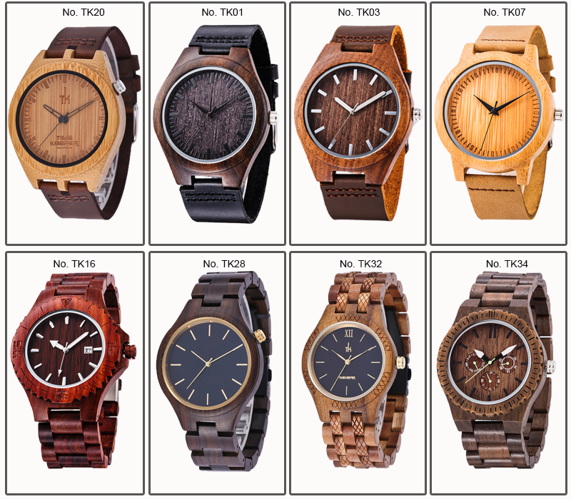Mineral Glass Wood Watch Leather Strap Japan Miyota Quartz Movement