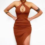 Summer Sleeveless Sexy Slim Cross Halter Neck Maxi Dress