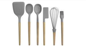China 6 Piece Non Stick Silicone Kitchen Utensil Sets With Wooden Handles For Cooking factory