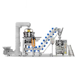 China Fully automatic conveying and weighting and bag sealing system for snack food manufacturer . SUS304 machine frame factory