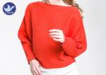 Boat Neck Womens Knit Pullover Sweater Lady Sexy Drop Shoulder Ottoman Knitted