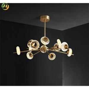 China 12 Light LED Sphere Chandelier Crystal Metal Gold Pendant Light factory