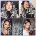 Body Wave Thick Ombre Human Hair Extensions 40 Inch Grey For Women