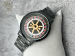 Round Case Shape Stainless Steel Strap Quartz Watch with Black Alloy Bezel