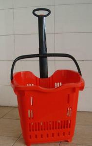 China Plastic Telescope Supermarket Rolling Shopping Basket With 2 PU Wheels factory