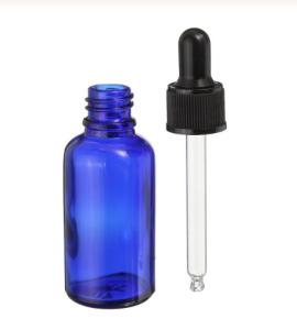 China LinDeer 30ml Blue Glass Dropper Bottles With Black Plastic Cap factory