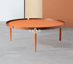 China Round Metal Leg Italian Design Leather Modern Coffee Table factory