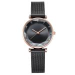 PVD Plated All Black Fashion Lady Watch Mesh Band Alloy Quartz Watch For Women
