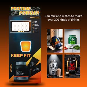 Protein Powder Vending Machine with Automatic Cup Dispensing, Background Warning