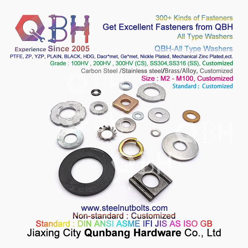 QBH DIN125 DIN127 F436 F436M F959 F959M DIN434 DIN436 NFE25-511 All-Type Flat Spring Tapered Toothed Round Square Washer