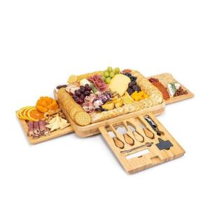 China Customized Logo Acceptable Bamboo Charcuterie Cheese Board With Hidden Knife Set 39x33x5cm factory